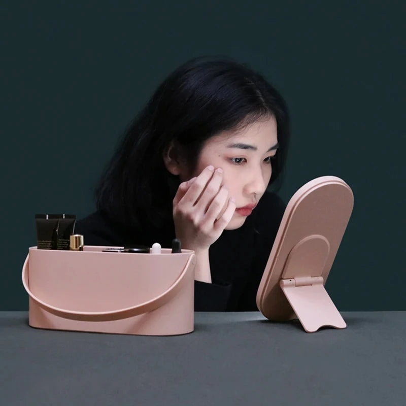 LED Makeup Organizer with Touch Light Mirror