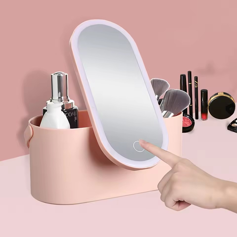 LED Makeup Organizer with Touch Light Mirror