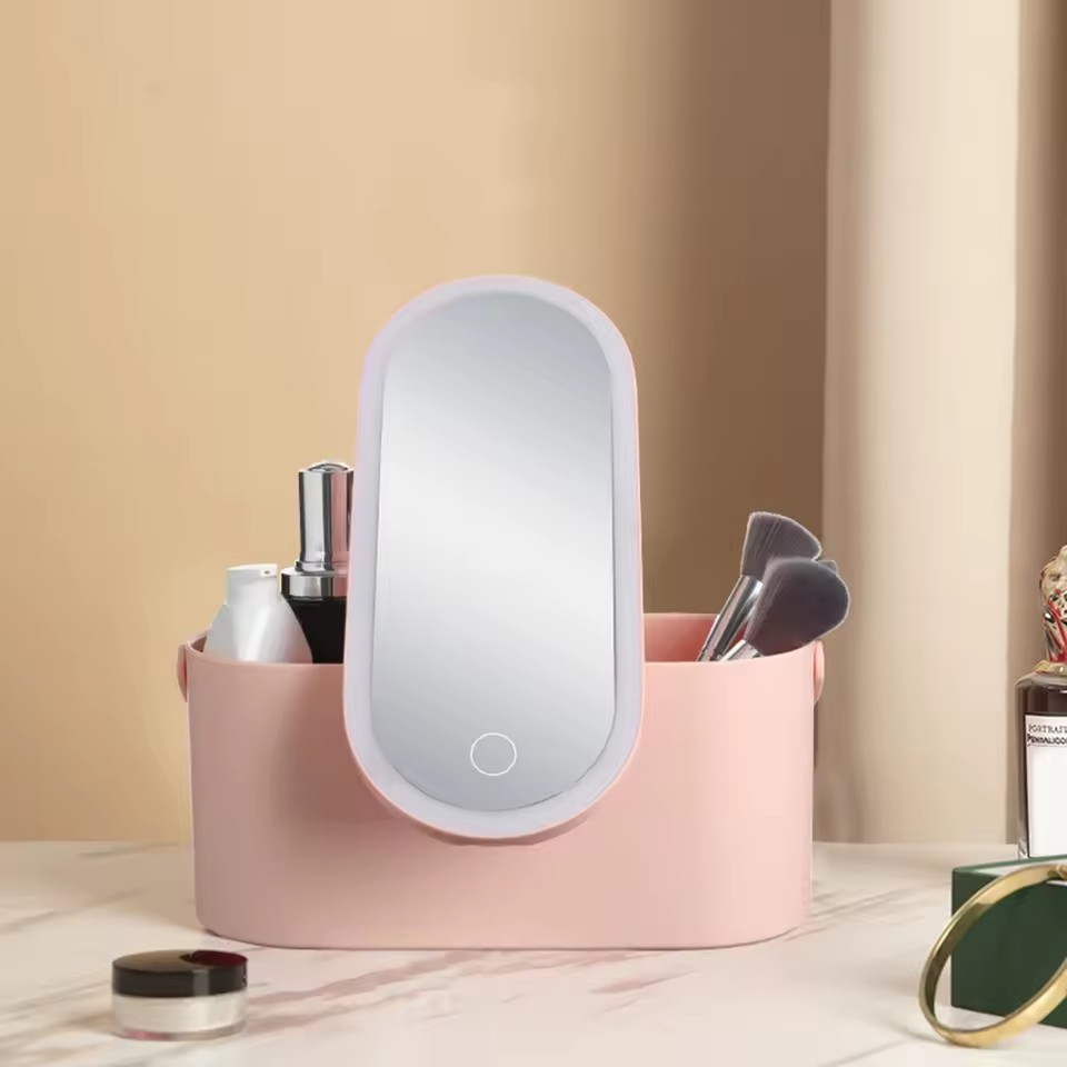 LED Makeup Organizer with Touch Light Mirror